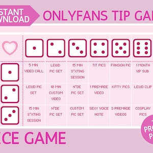 Tip Game Dice Roll - Printable Adult Dice Game for Adult Creators using Onlyfans, Fansly, LoyalFans, other fan sites, and Cam Girls
