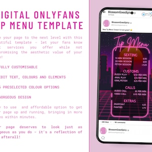 Easy to Edit Onlyfans Tip Menu Template for Fansly, Adult Content Fan ...