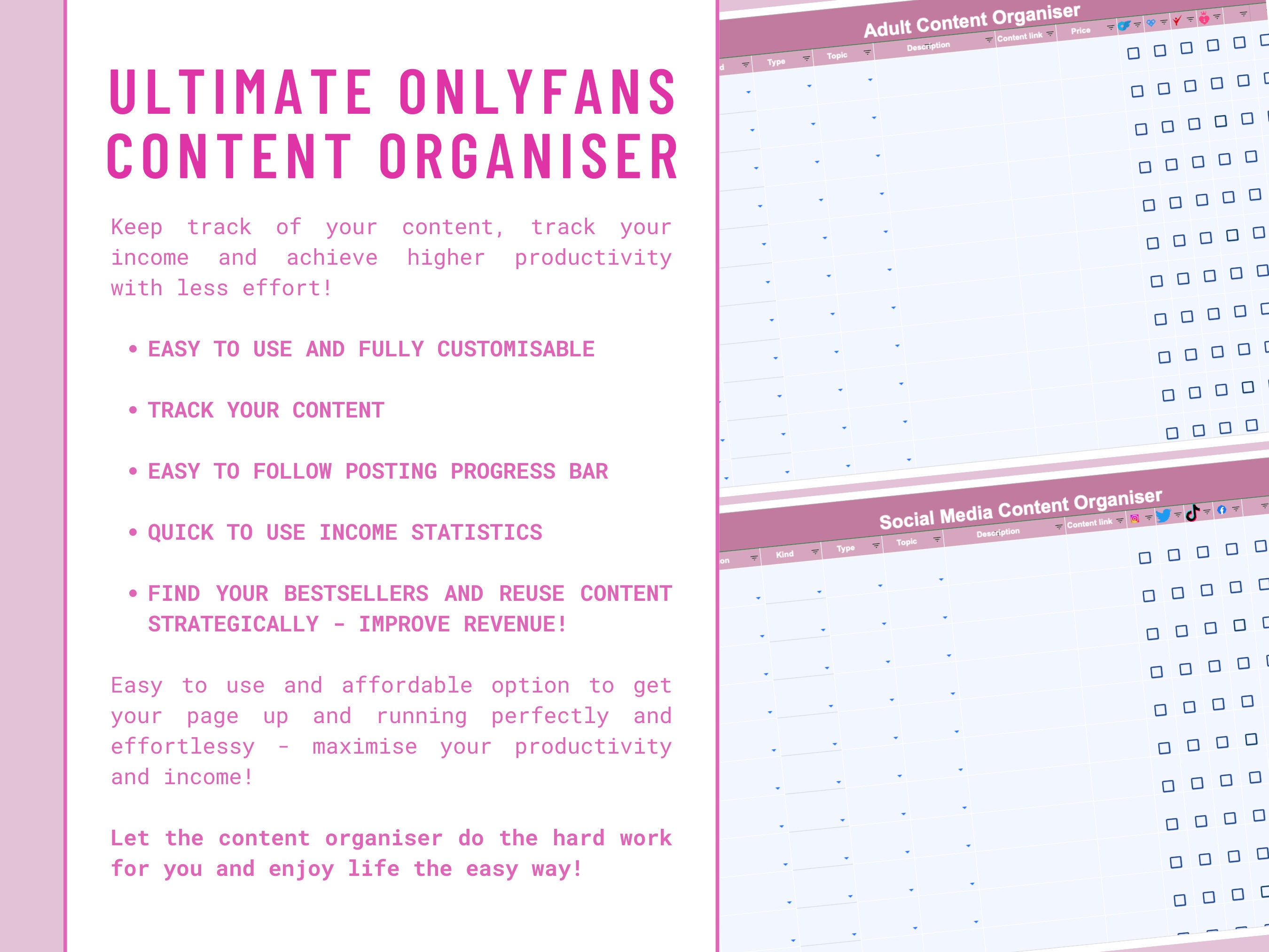 Ultimate Onlyfans Content Organiser Planner for Adult Creators Using