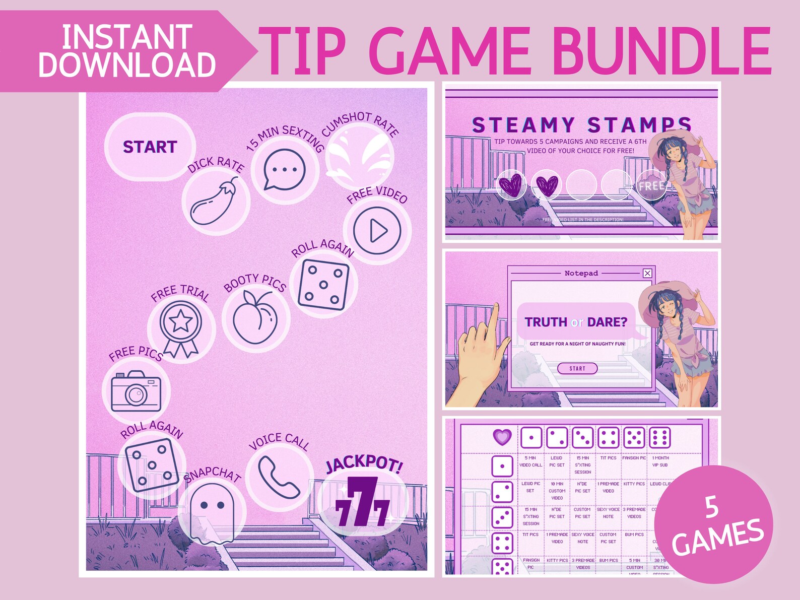 Onlyfans Tip Game Bundle Printable Anime Adult Game for Adult Creators