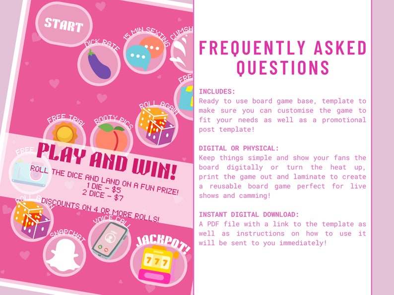 Onlyfans Board Game Tip Game Printable Adult Game for Adult Creators