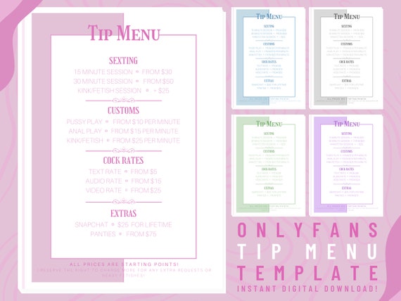 Easy to Edit Onlyfans Tip Menu Template for Fansly Adult - Etsy Australia
