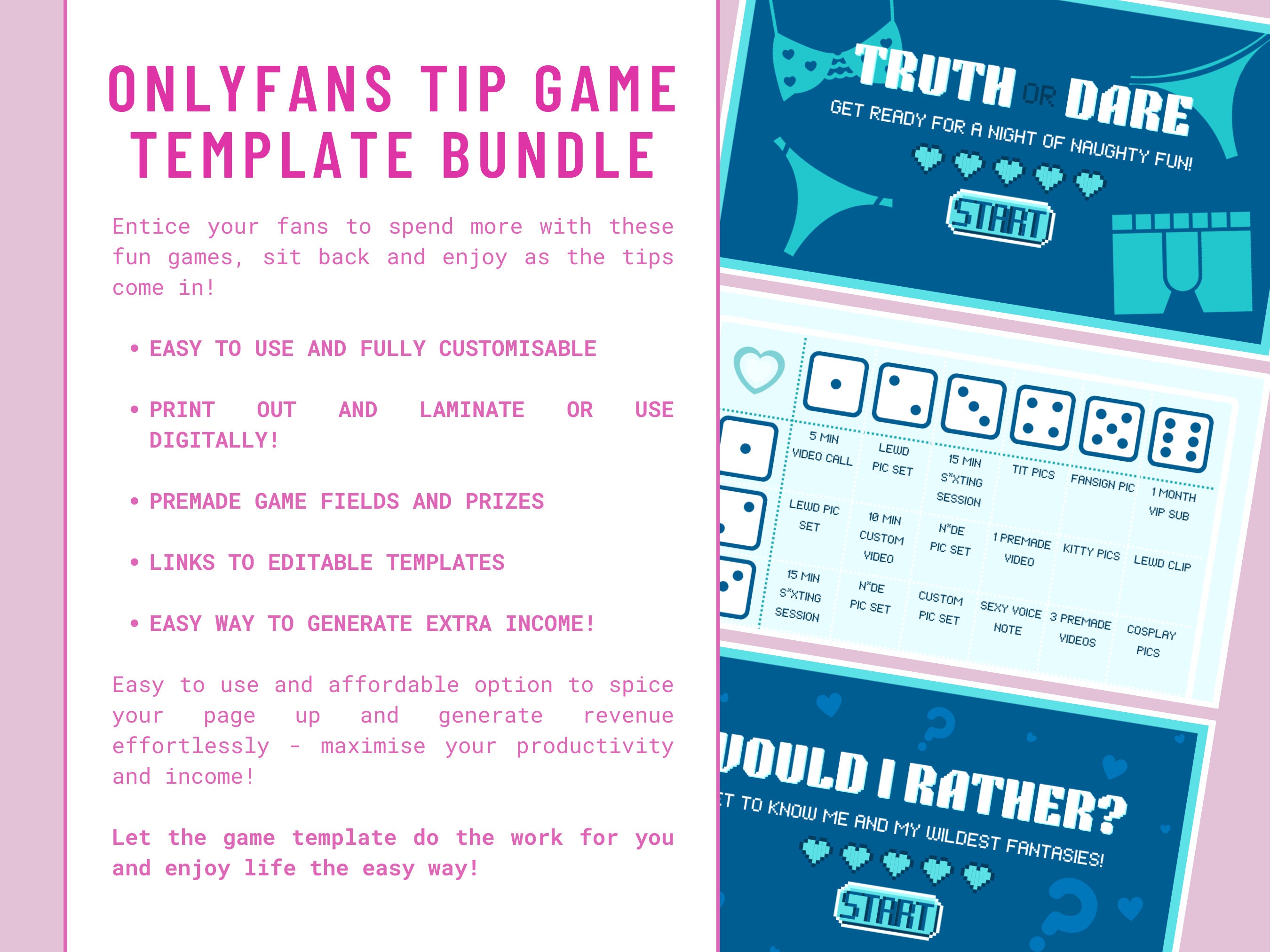 Onlyfans Tip Game Bundle - Printable Adult Game for Adult Creators Using Onlyfans, Fansly
