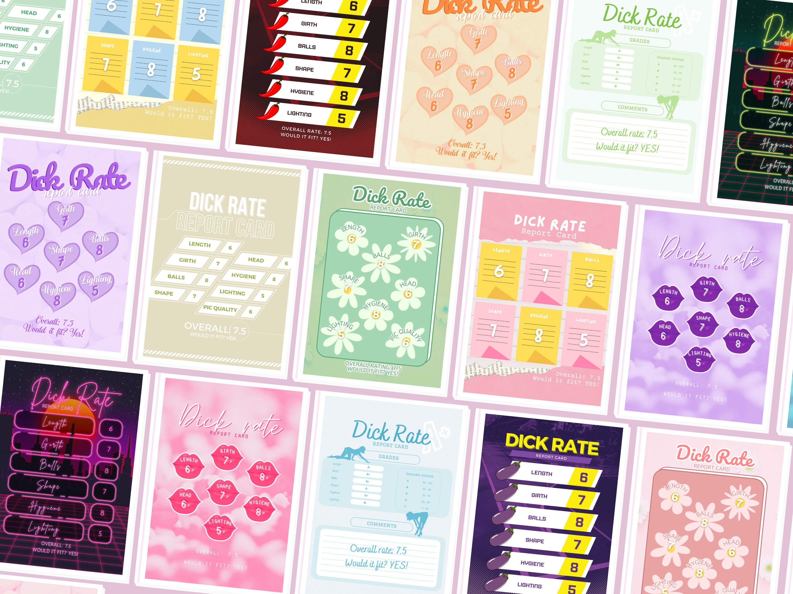 Easy to Edit Onlyfans Dick Rate BUNDLE 40 Score Report Cards for Fansly, Niteflirt, Adult