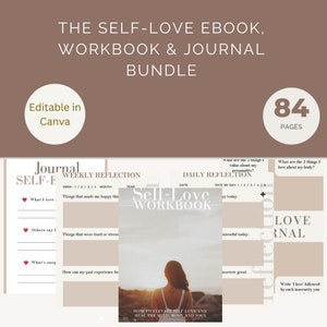 Self Love eBook Workbook und Journal Combo, PLR Canva-Vorlage, bearbeitbare kostenlose Canva eBook-Vorlage, Bonus bearbeitbare Tracker Canva-Vorlagen