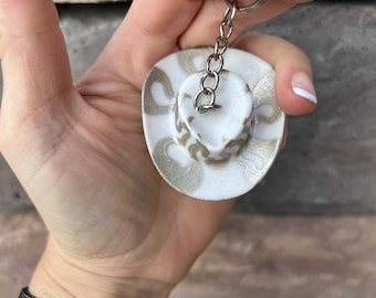 White & Gold Flames Cowboy Discoball Keychain