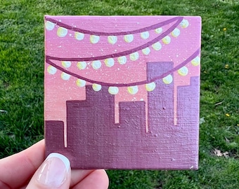Pink City Sky Line Painting