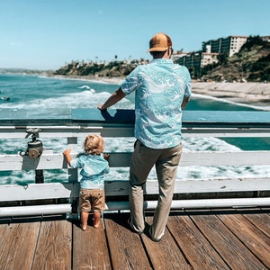 Men's Japanese Wave Aloha Shirt: Matching Father Son Luau Shirt