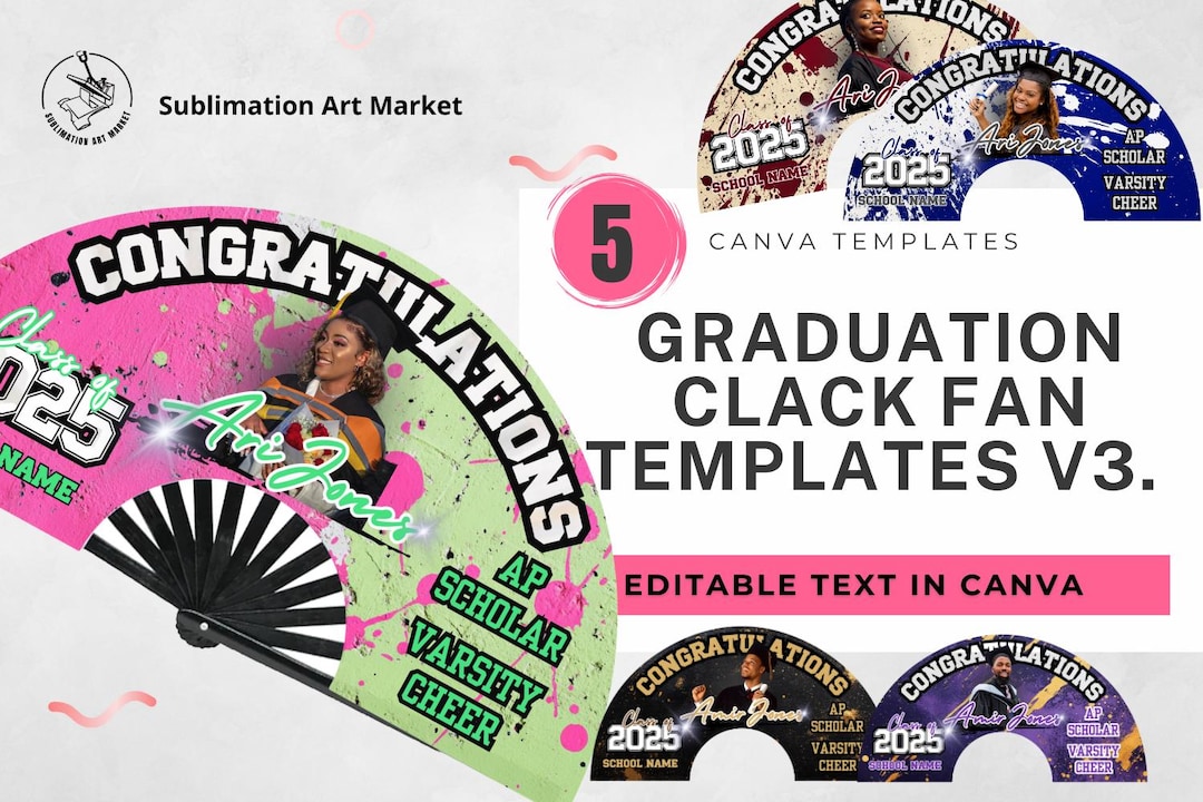 5 Graduation Clack Fan Templates Volume 3, Grad Fan, Canva Template ...