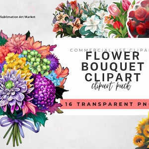 16 Flower Bouquet Clipart Bundle, Watercolor Flower Clipart, Floral Clipart, Flower Clipart Graphics Pack