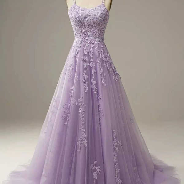 Lavender Floral Gown long prom dresses, evening dresses,party dresses, formal dress