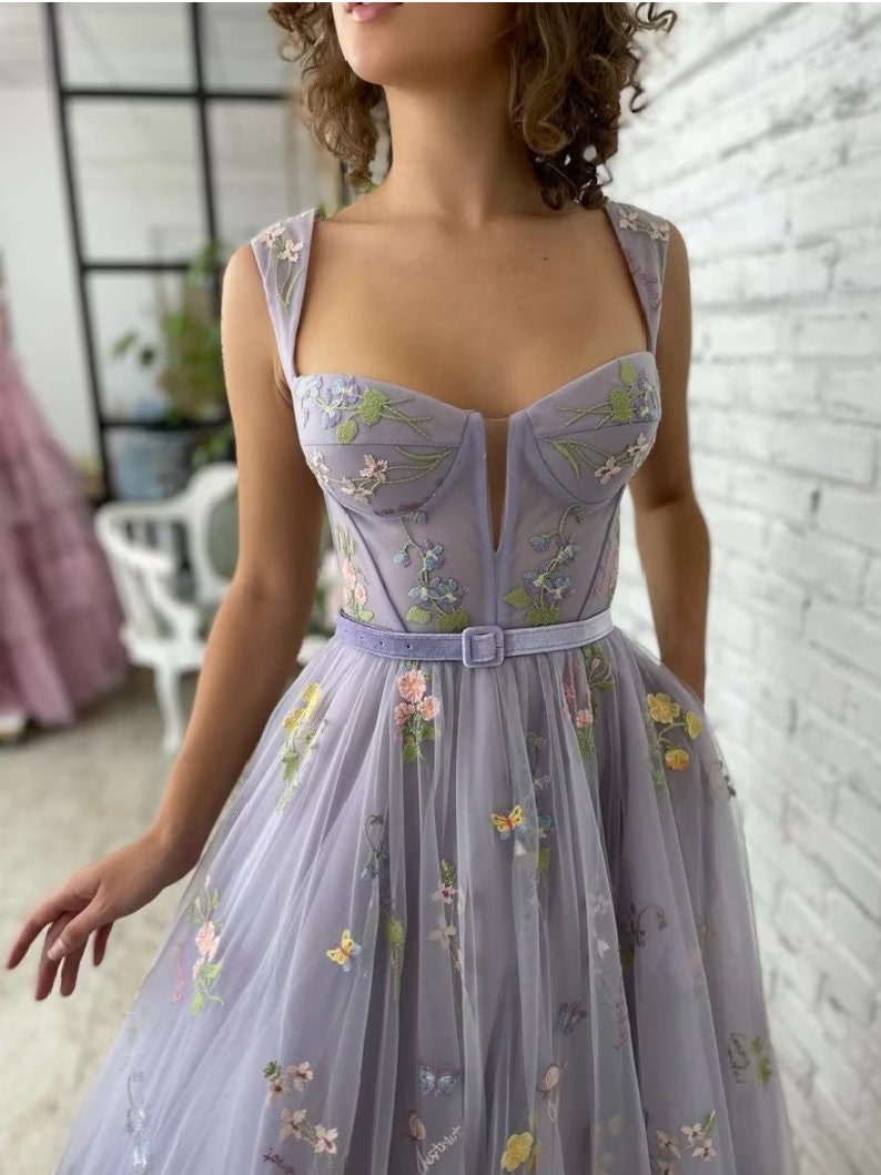 Beautiful Dress Lilac Purple Prom Dress Flower Appliqué - Etsy
