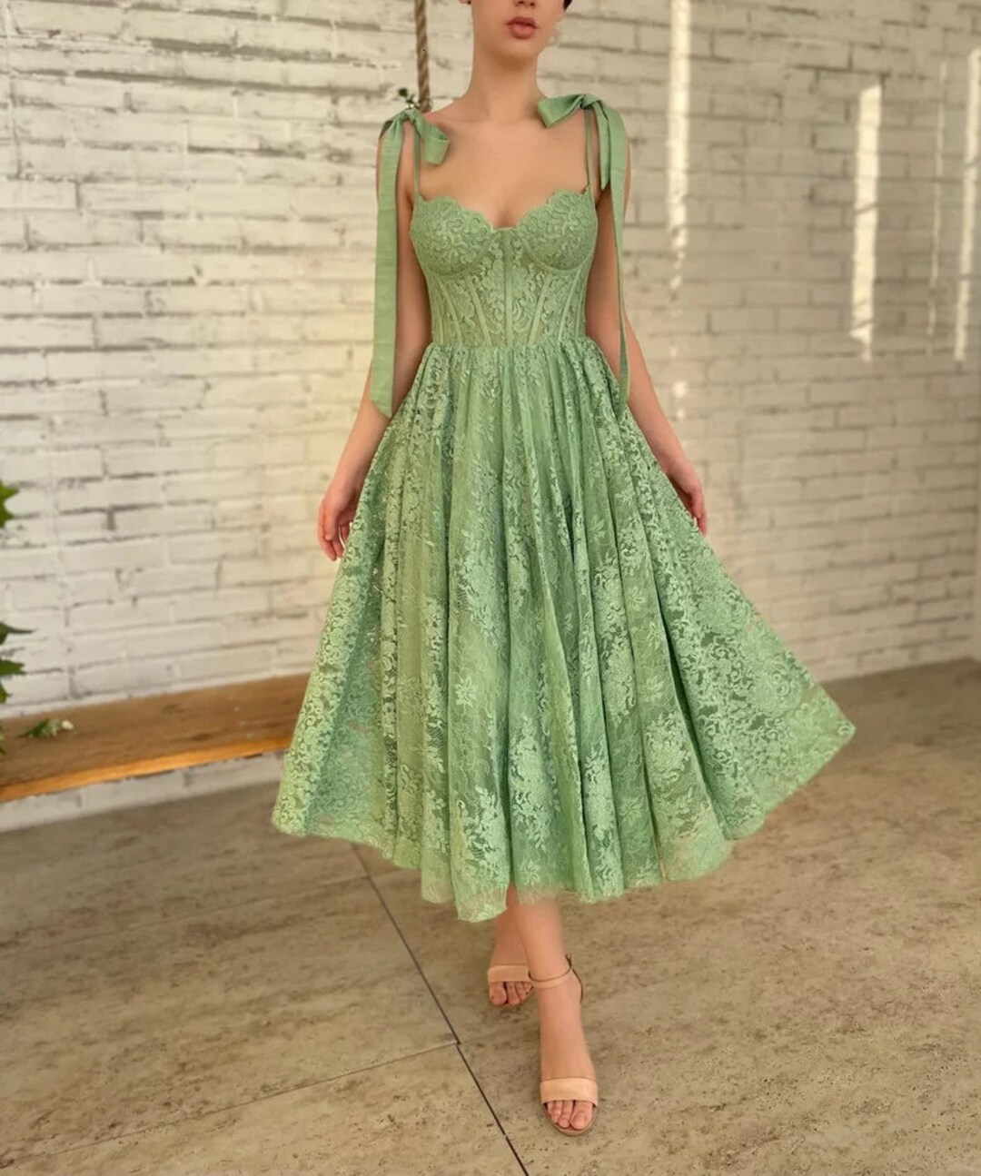 Beautiful Dress Sage Green Lace Sweetheart Bodice Prom Dress - Etsy