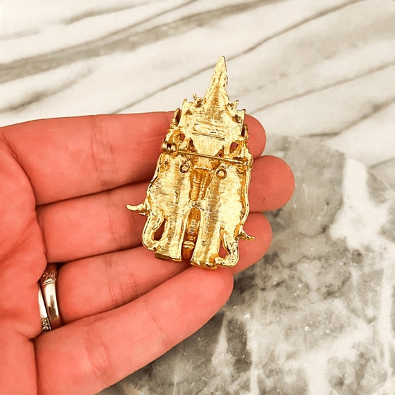 Vintage Enamel Elephant Brooch Pin - White, Gold … - image 6