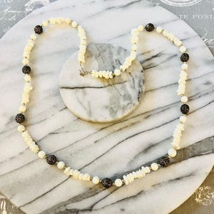 Vintage Shell Beaded Necklace Cream Ornate Spacer Beads Hook Closure
