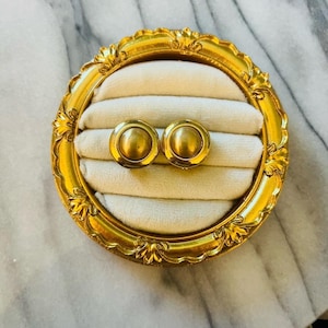 Vintage Clip On Earrings Gold Toned Metal Round Button Style Classic Jewelry