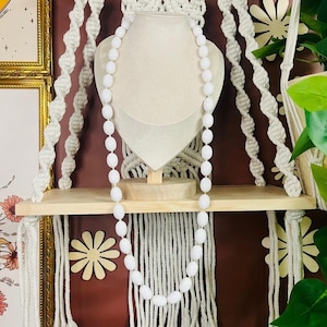 Vintage Retro Acrylic Necklace White Beaded Chunky Long MCM Midcentury Jewelry