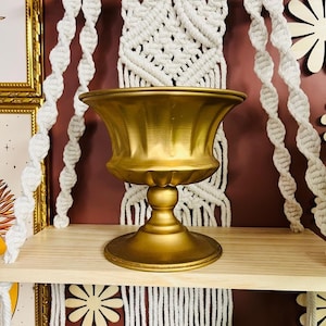 Vintage Style Planter Bushed Gold Toned Pedestal Style Home Decor