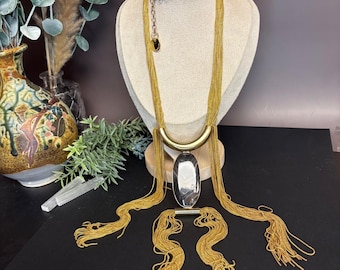 Collar llamativo Adolfo Domínguez / Colgante de ágata con borla / Diosa bohemia