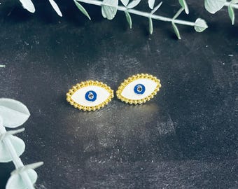 Evil Eye Protection Earrings | Blue Enamel Drop | Boho Spiritual Jewelry | Nazar Charm