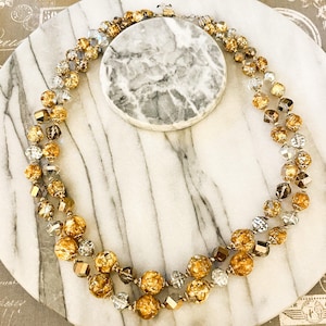 Collar vintage de alta costura Vendome con cuentas de oro y cristal / Collar de dos hilos con cuentas / Regalo de joyería llamativa