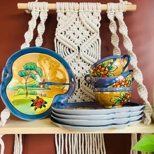 Vintage Lustreware Tee-Set 4 Tassen und 5 Untertassen japanisches asiatisches Design