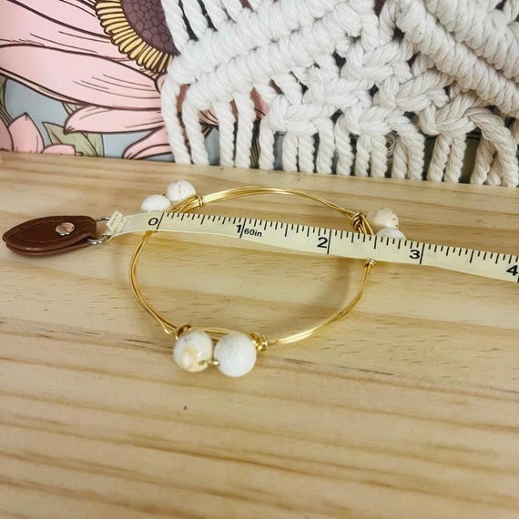 Gold Tone Beaded Bangle Bracelet, Stackable Minim… - image 7