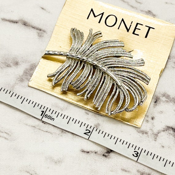 Vintage Monet Leaf Shape Motif Brooch Silver Tone… - image 2