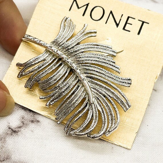 Vintage Monet Leaf Shape Motif Brooch Silver Tone… - image 3