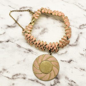 Vintage Coro Enamel Charm Bracelet Pink Gold Retro Estate Jewelry