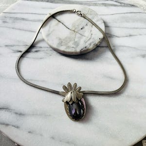 Vintage Pendant Necklace, Ornate Oval, Silver Toned Metal, Unique Retro