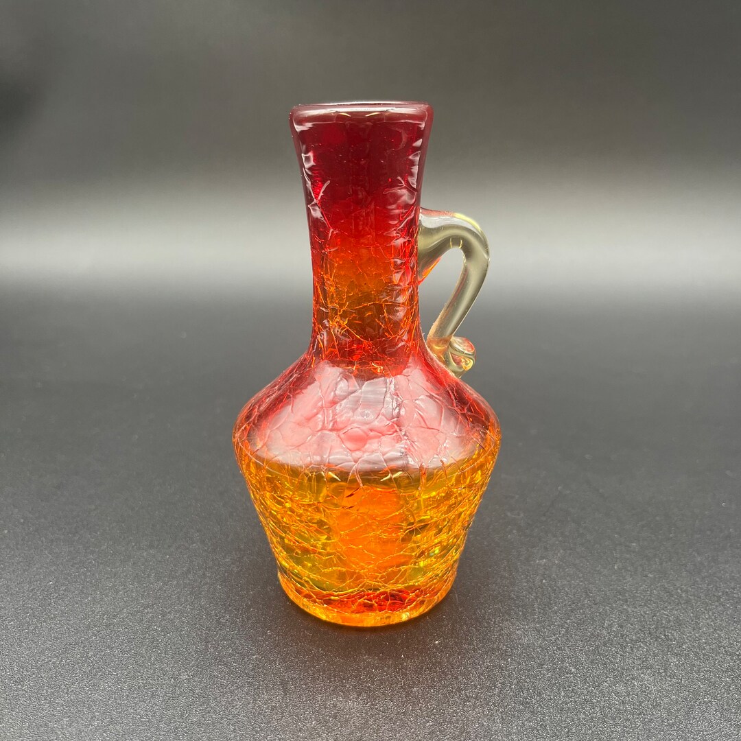 Vintage Handblown Crackle Glass Amberina Pitcher Bud Vase Etsy