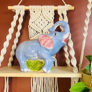 Eclectic Home Handpainted Elephant, Ceramic Blue Multicolor Piece, Large Boho Design, Home Decor Item