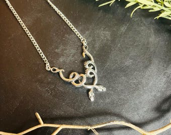 Vintage Entwined Snake Pendant Necklace | Silver Toned Serpent Medusa Jewelry | Witchy Boho Mystical Statement Gift