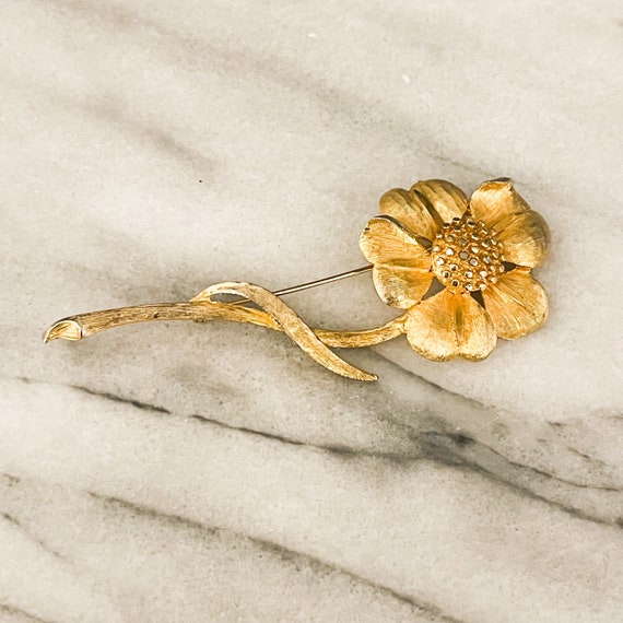 Vintage BSK Flower Brooch Gold Retro Mod Statement Holiday Large
