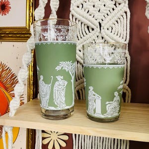 Jeanette Wedgwood Jasperware Green Greek Set of 2 Small and Large Gold Rim
