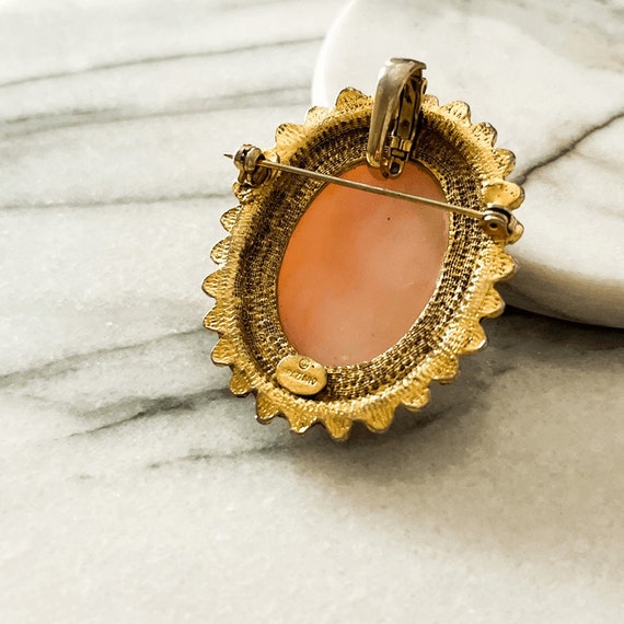 Vintage Graziano Cameo Brooch Pin Pendant - Pink,… - image 3