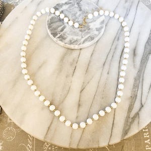 Vintage Monet Necklace White Acrylic Round Beaded Strand Retro Midcentury Cottagecore Grannycore MCM Retro Fashion Style for Women