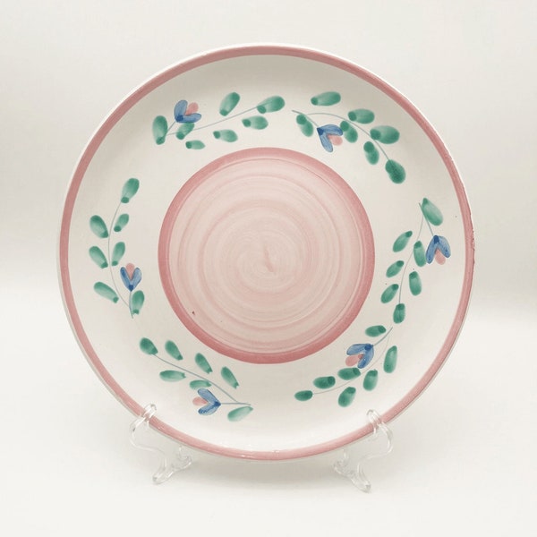 Vintage Caleca Pink Garland Serving Platter - Handpainted in Italy, 11in Round, Italian Pottery Handmade, Serving Serveware Dinnerware 1990s