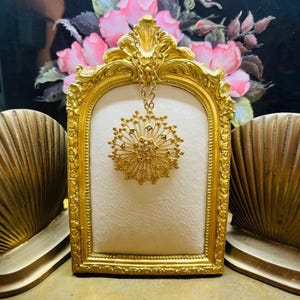 Vintage Midcentury Monet Pendant Necklace Gold Toned Metal Round 26&quot; MCM Glam