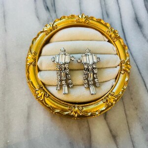 Kolczyki Art Deco Przezroczyste Kryształowe Kryształki Wiszące Zawieszki Vintage Clip On Jewelry