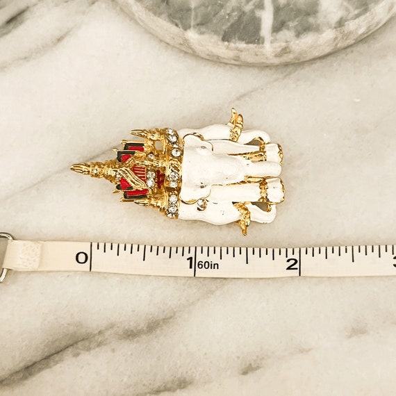 Vintage Enamel Elephant Brooch Pin - White, Gold … - image 7