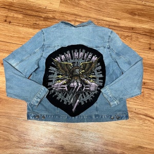 UPCYCLED Van Halen band tee denim jacket size extra large hand sewn