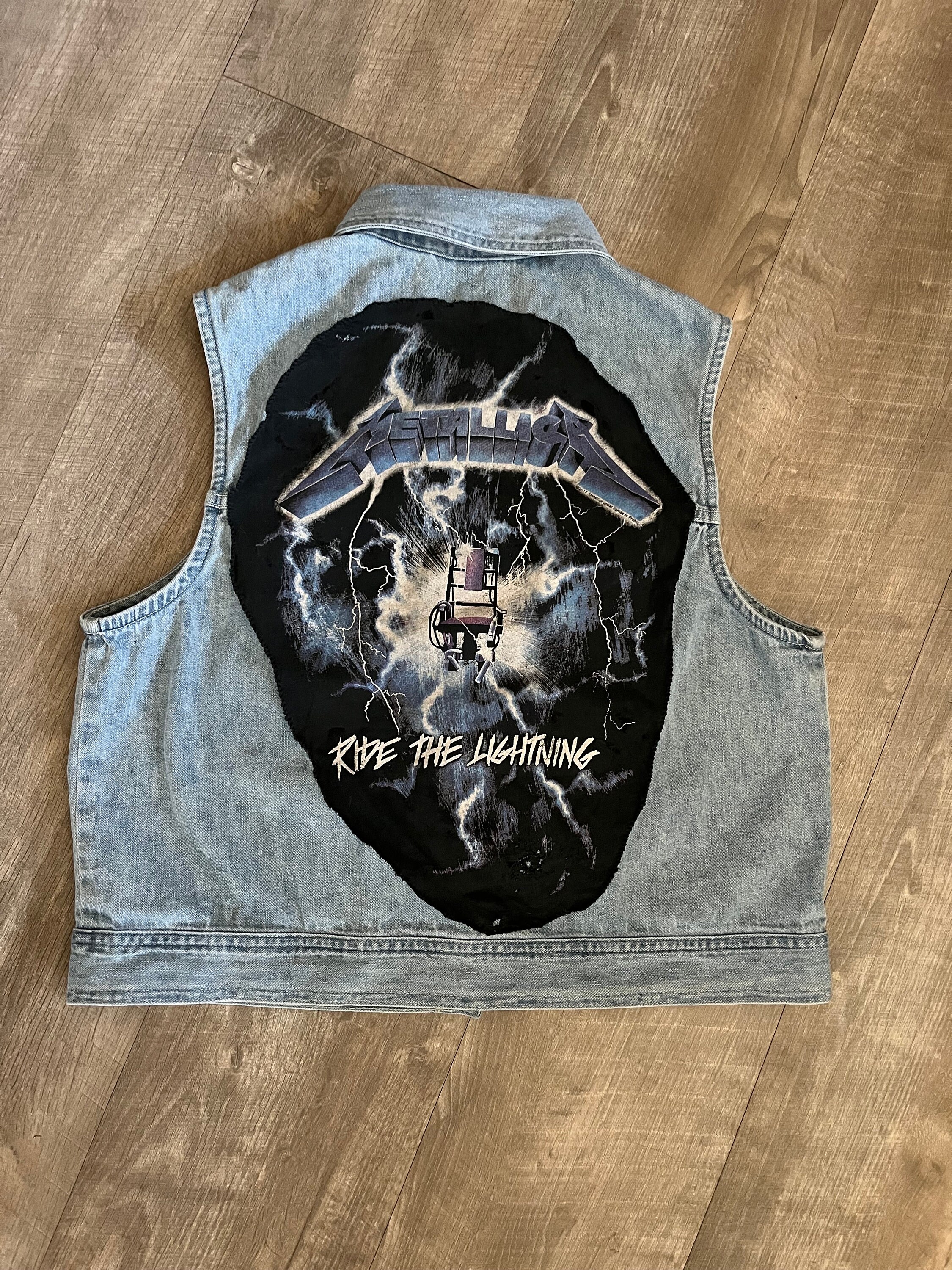 Denim Jean jacket with band patches Metallica OZZY Black Sabbath Linkin Park