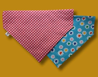 Spring Daisies/Pink Check Reversible Pet Bandana