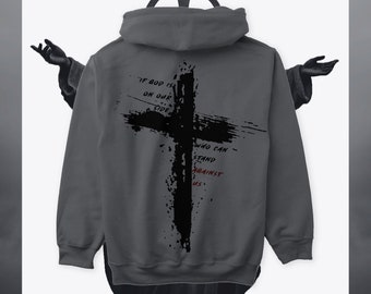 CRUZ "Si Dios está de nuestra parte, ¿quién podrá contra nosotros?" Sudadera con capucha/sudadera / Cruz / Gimnasio / Dios / (Diseño premium)