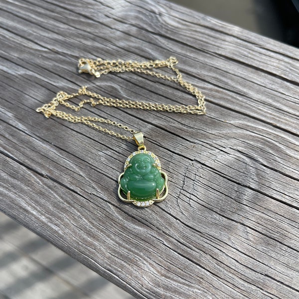 Gold Jade Buddha Pendant Necklace