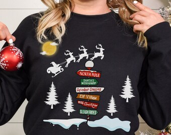 Christmas Santa North Pole Crewneck Sweatshirt, Merry & Bright Christmas Sweatshirt, Womens Holiday Shirt, Winter Shirt, Christmas Gift