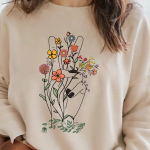 Bluza z kwiatowym znakiem pokoju: Retro Hippie Wildflower Crewneck