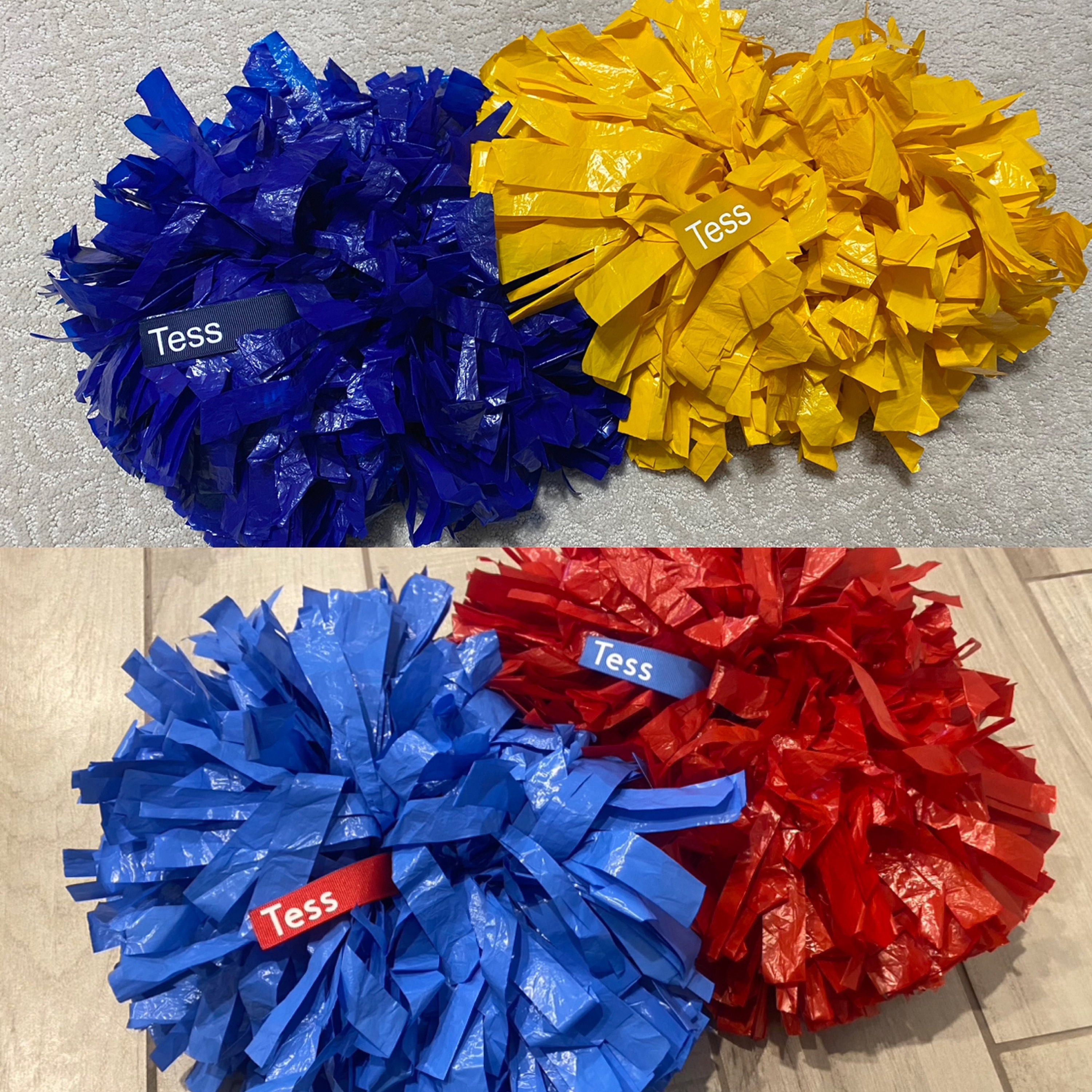 Plastic Cheer Pom Poms Cheerleading Cheerleader Gear 2 pieces one pair  poms(Royal Blue/White)